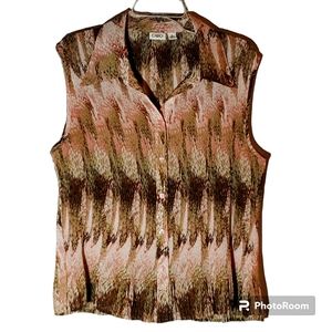 Cato women's XL accordion crinkle mesh sateen button beige blouse. 792